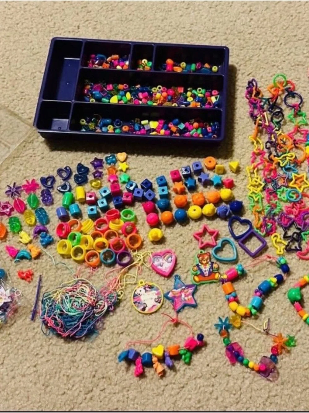 Vintage Lisa Frank Craft Beads & Charms Set